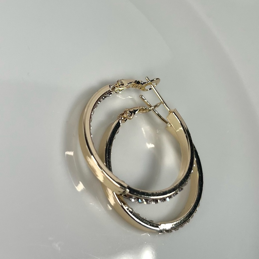 14k gold filled cz stone hoop earrings - Picture 2 of 4